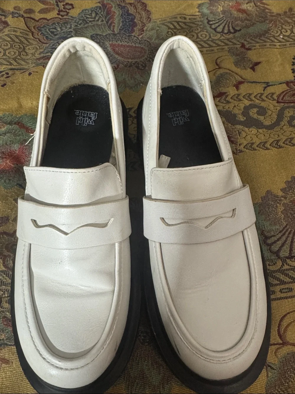 wild fable White Leather Slip-On Penny Loafers